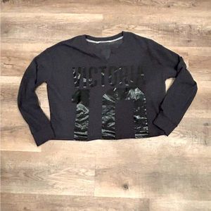 Victoria Sport Dark Gray Pull Cropped over Sweater   Size Large..Perfect for gym